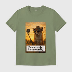 Футболка хлопковая мужская Stylish fox selfie, цвет: авокадо