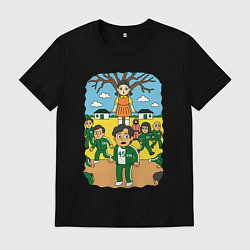 Футболка хлопковая мужская Игра в кальмара мультяшный стиль, цвет: черный