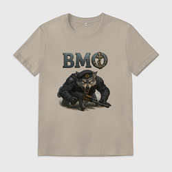 Футболка хлопковая мужская Злой волк ВМФ, цвет: миндальный