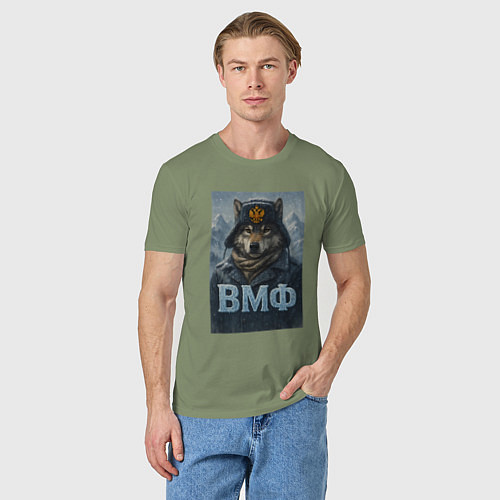 Мужская футболка ВМФ волк в ушанке / Авокадо – фото 3