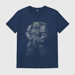 Футболка хлопковая мужская Мишка космодесантник, цвет: тёмно-синий