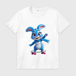 Футболка хлопковая мужская Голубой зайчик на скейте, цвет: белый