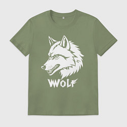 Футболка хлопковая мужская Волк с оскалом, цвет: авокадо