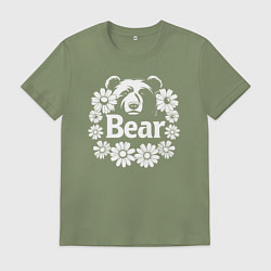Футболка хлопковая мужская Медведь в цветах, цвет: авокадо