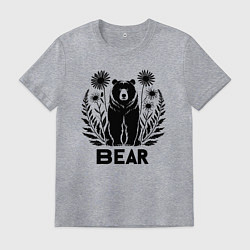 Футболка хлопковая мужская Медведь среди цветов, цвет: меланж