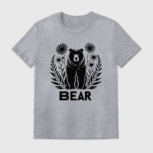 Мужская футболка Медведь среди цветов / Меланж – фото 1