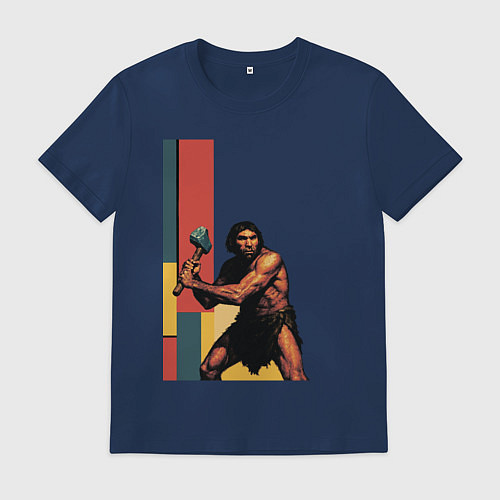 Мужская футболка Поп-арт неандерталец / Тёмно-синий – фото 1