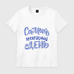 Футболка хлопковая мужская Самый прекрасный день в стиле гжель, цвет: белый