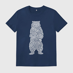 Футболка хлопковая мужская Медведь оберег в виде кельтского орнамента, цвет: тёмно-синий