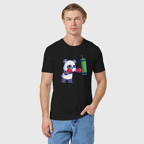 Мужская футболка Панда боксёр / Черный – фото 3