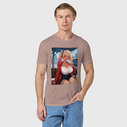 Футболка хлопковая мужская Sexy гяру с мороженным - аниме, цвет: пыльно-розовый — фото 2