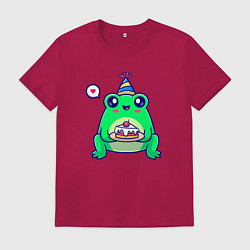 Футболка хлопковая мужская Лягушка с тортиком, цвет: маджента