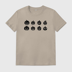 Футболка хлопковая мужская Черные тыквы на Хэллоуин, цвет: миндальный