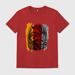 Футболка хлопковая мужская Лис в зимней шапке, цвет: красный