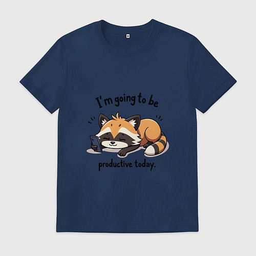 Мужская футболка Продуктивный енот с телефоном / Тёмно-синий – фото 1