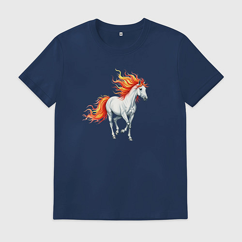 Мужская футболка Белая лошадь с огненной гривой / Тёмно-синий – фото 1