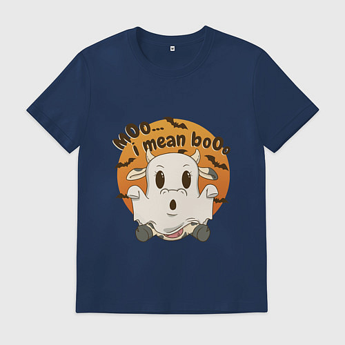 Мужская футболка Корова привидение: moo-boo - буу-муу / Тёмно-синий – фото 1