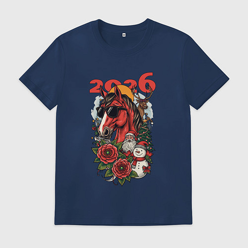 Мужская футболка Красная огненная лошадь 2026 / Тёмно-синий – фото 1