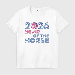 Футболка хлопковая мужская 2026 год красной огненной лошади, цвет: белый