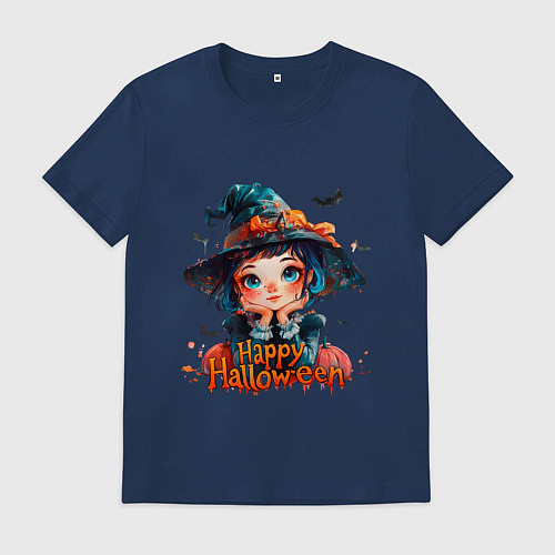 Мужская футболка Счастливого Хэллоуина - ведьмочка / Тёмно-синий – фото 1