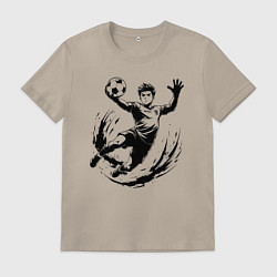 Футболка хлопковая мужская Вратарь ловит мяч, цвет: миндальный