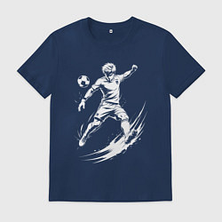 Футболка хлопковая мужская Аниме удар в футболе, цвет: тёмно-синий