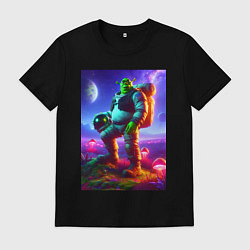 Футболка хлопковая мужская Космонавт Шрек на похожей планете, цвет: черный