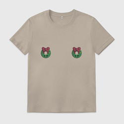 Футболка хлопковая мужская Рождественские венки, цвет: миндальный