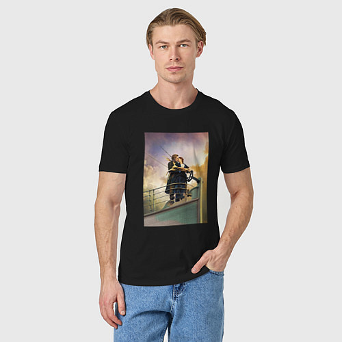 Мужская футболка Влюблённые на Титанике / Черный – фото 3