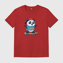 Футболка хлопковая мужская Милая панда на скейте, цвет: красный