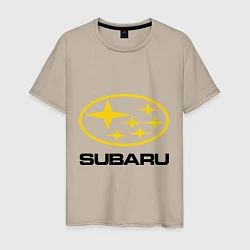Футболка хлопковая мужская Subaru Logo, цвет: миндальный