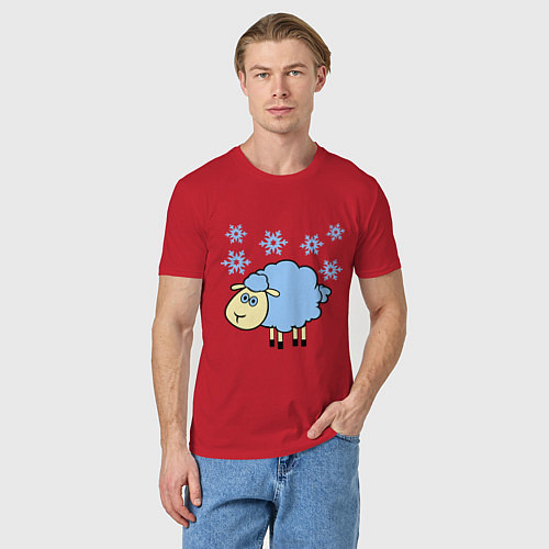Мужская футболка Овечка и снег / Красный – фото 3