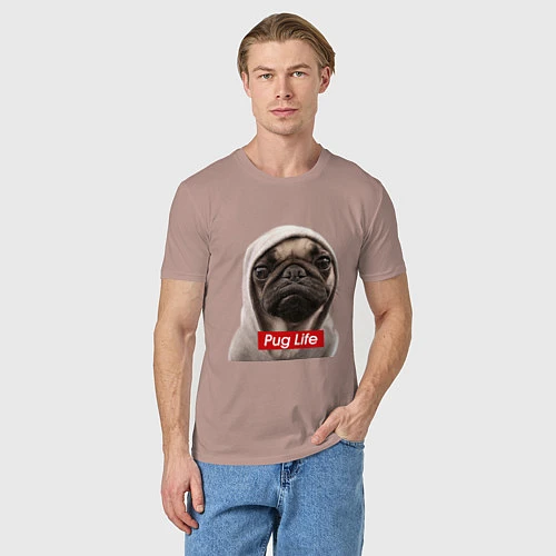 Мужская футболка Pug life / Пыльно-розовый – фото 3