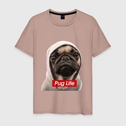 Футболка хлопковая мужская Pug life, цвет: пыльно-розовый