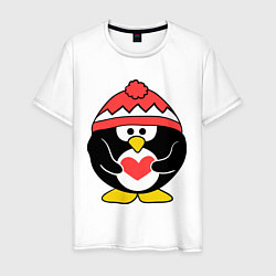 Футболка хлопковая мужская Пингвин с сердцем, цвет: белый