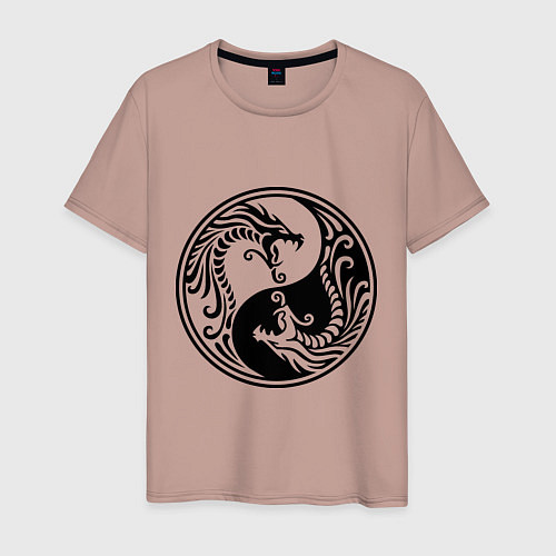 Мужская футболка Два дракона Инь Янь / Пыльно-розовый – фото 1