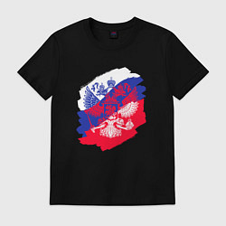 Футболка хлопковая мужская Россия, цвет: черный