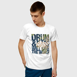 Футболка хлопковая мужская Drum & Bass: The World цвета белый — фото 2