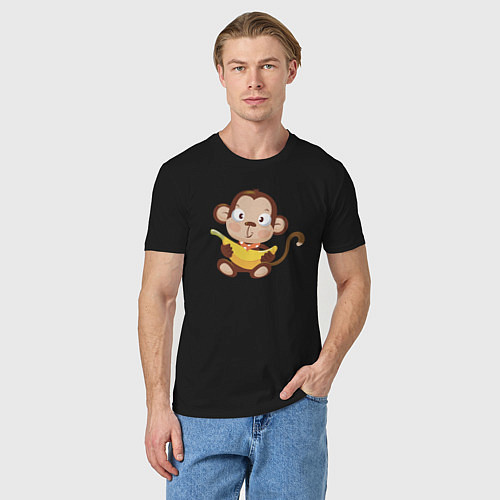 Мужская футболка Обезьянка с бананом / Черный – фото 3