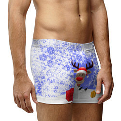 Трусы-боксеры мужские Олень окруженный подарками, цвет: 3D-принт — фото 2
