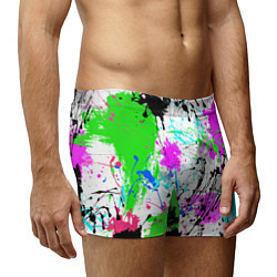 Трусы-боксеры мужские Неоновые разноцветные пятна и брызги красок, цвет: 3D-принт — фото 2