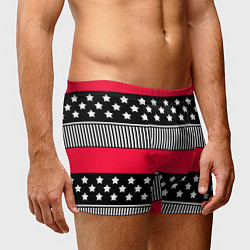 Трусы-боксеры мужские Red and black pattern with stripes and stars, цвет: 3D-принт — фото 2