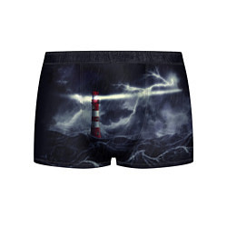 Трусы-боксеры мужские Маяк и штормовое море в ночи, цвет: 3D-принт