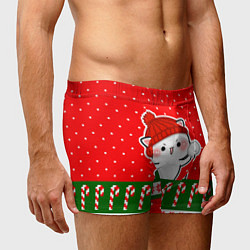 Трусы-боксеры мужские Белый котик - играет в снежки, цвет: 3D-принт — фото 2