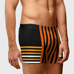 Трусы-боксеры мужские Полосатый узор в красных оранжевых тонах на черном, цвет: 3D-принт — фото 2