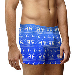 Трусы-боксеры мужские Синий орнамент с оленями, цвет: 3D-принт — фото 2