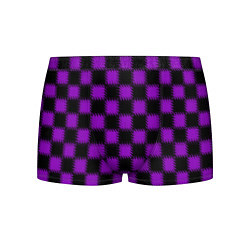 Трусы-боксеры мужские Фиолетовый черный узор Шахматка, цвет: 3D-принт