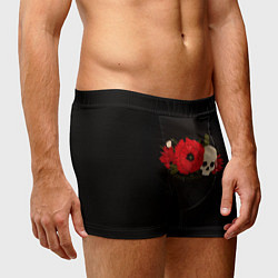 Трусы-боксеры мужские Череп среди цветов, цвет: 3D-принт — фото 2