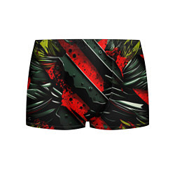 Трусы-боксеры мужские Черные плашки на красном фоне, цвет: 3D-принт