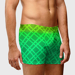 Трусы-боксеры мужские Желто-зеленый градиентный фон с геометрическим узо, цвет: 3D-принт — фото 2